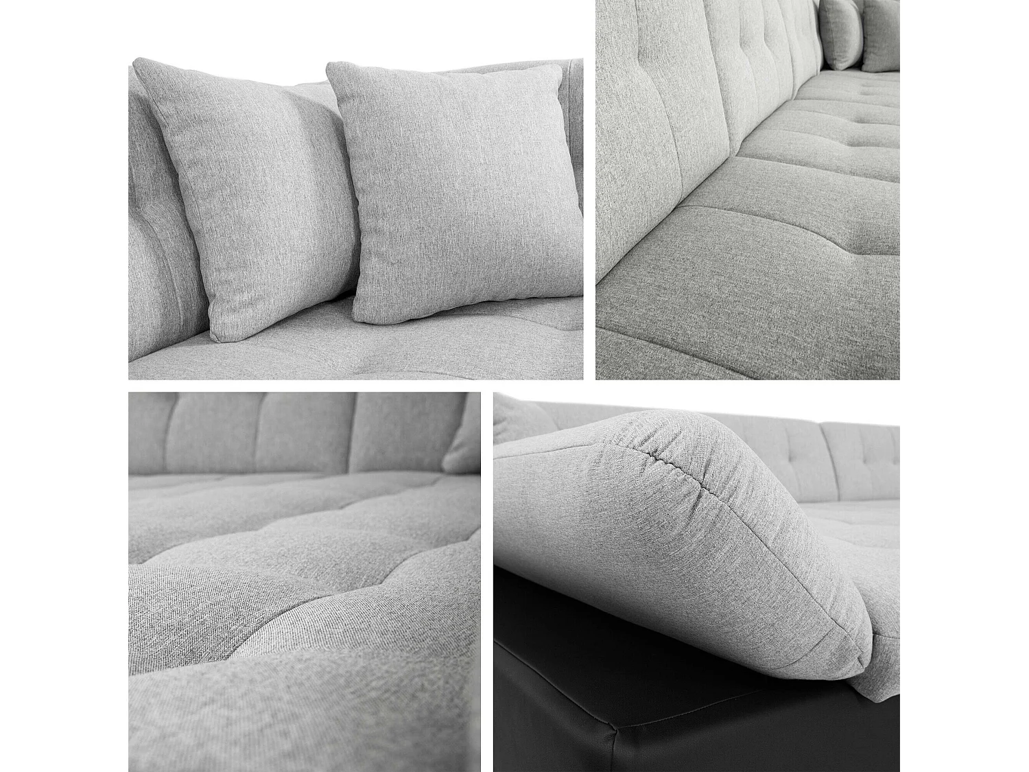 Sofá rinconero Comfivo 150, Gris, Función de descanso, Almacenaje, 345x205x76cm