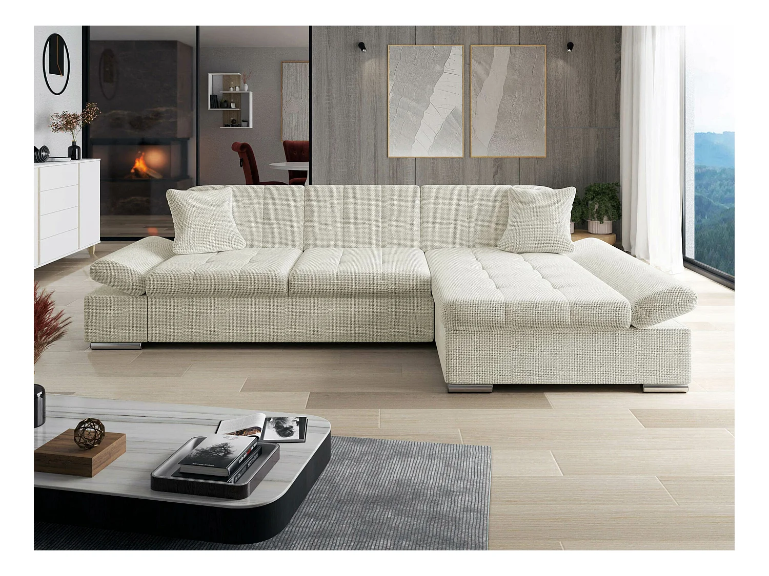 Canapé d'angle Comfivo 219, Brun clair, 278x161x76cm
