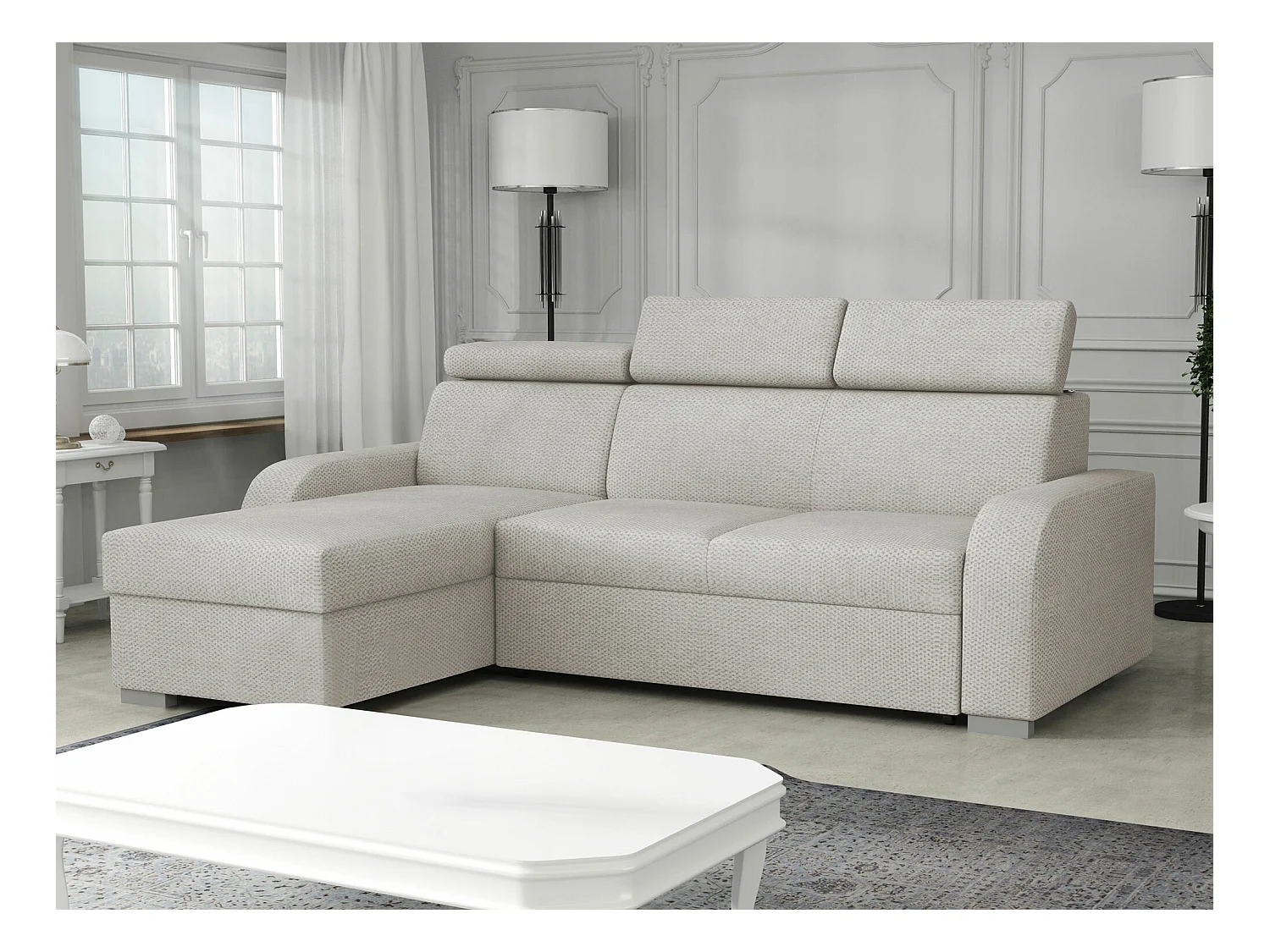 Canapé d'angle Etrcala 100, Brun clair, Fonction de couchage, Boîte de literie, 235x170cm