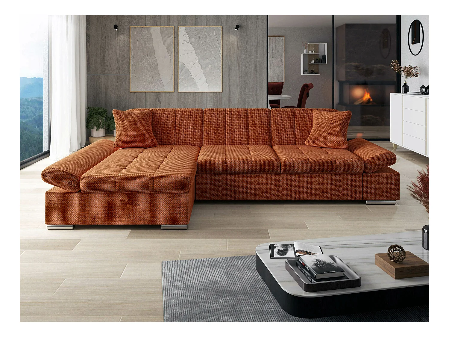 Canapé d'angle Comfivo 219, Marron, 278x161x76cm