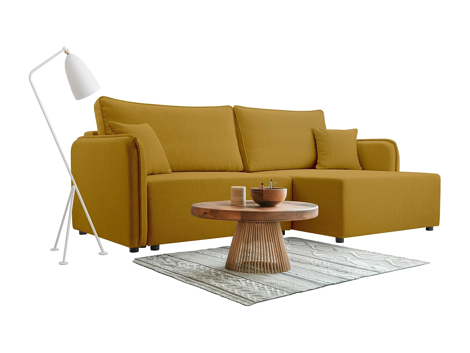 Sofá de canto TrendyNest 111, Amarelo, Funcionalidade de dormir