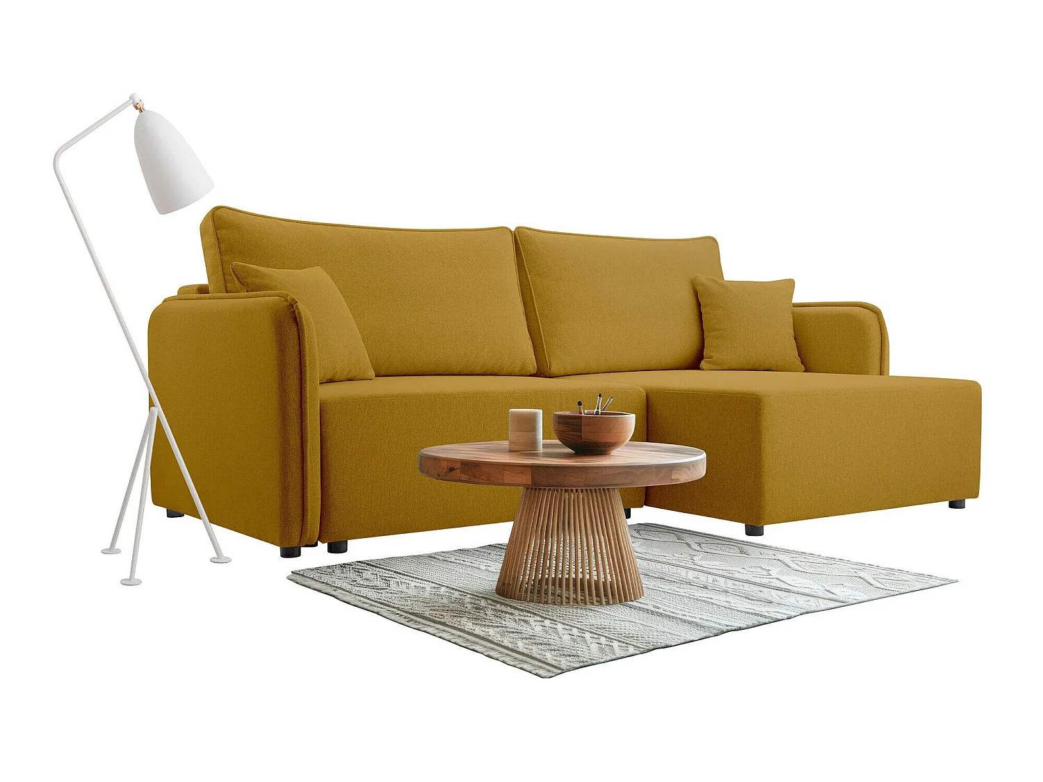 Sofá rinconero TrendyNest Turtura, Amarillo, Función de descanso