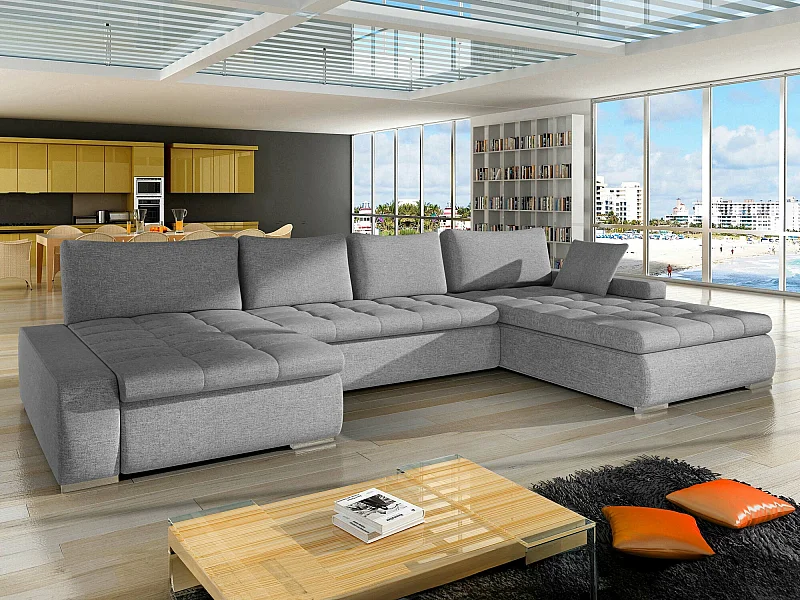 Sofá rinconero Comfivo 106, Gris, Función de descanso, Almacenaje, 394x213x80cm