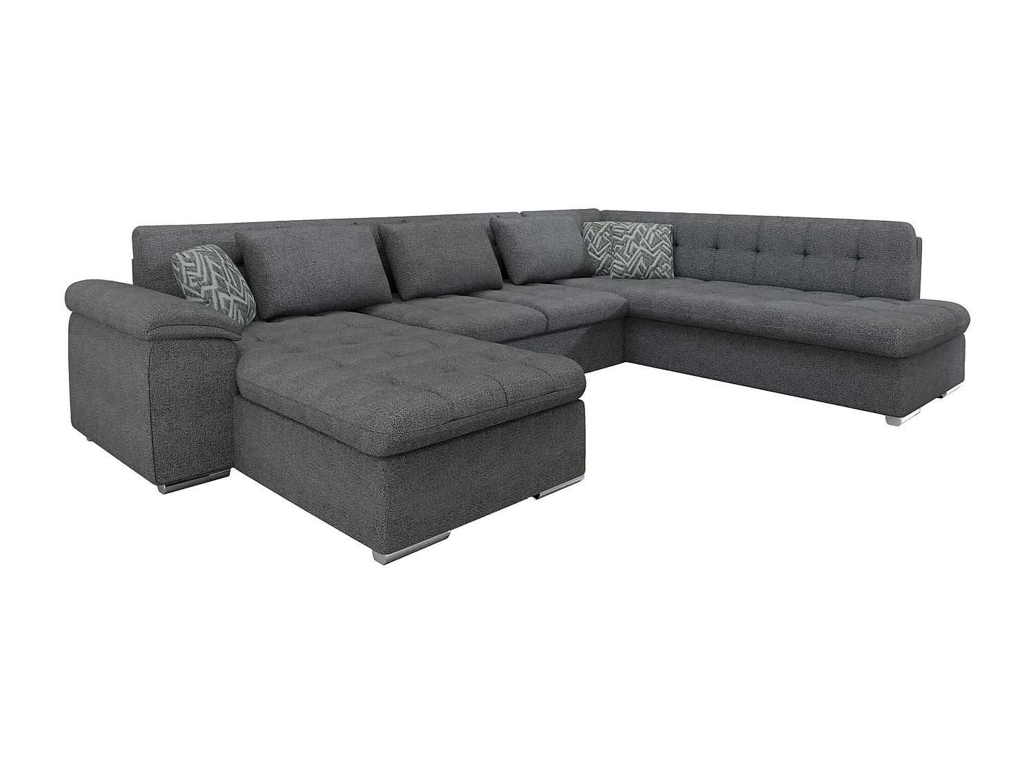 Sofá rinconero Comfivo 170, Gris, Función de descanso, Almacenaje, 348x205x76cm