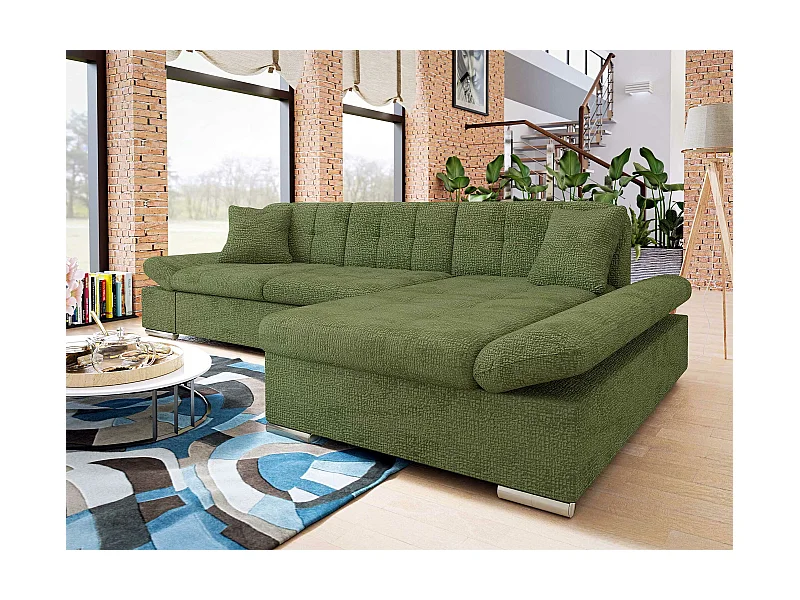 Sofá rinconero Comfivo 250, Verde, Función de descanso, Almacenaje, 278x161x76cm