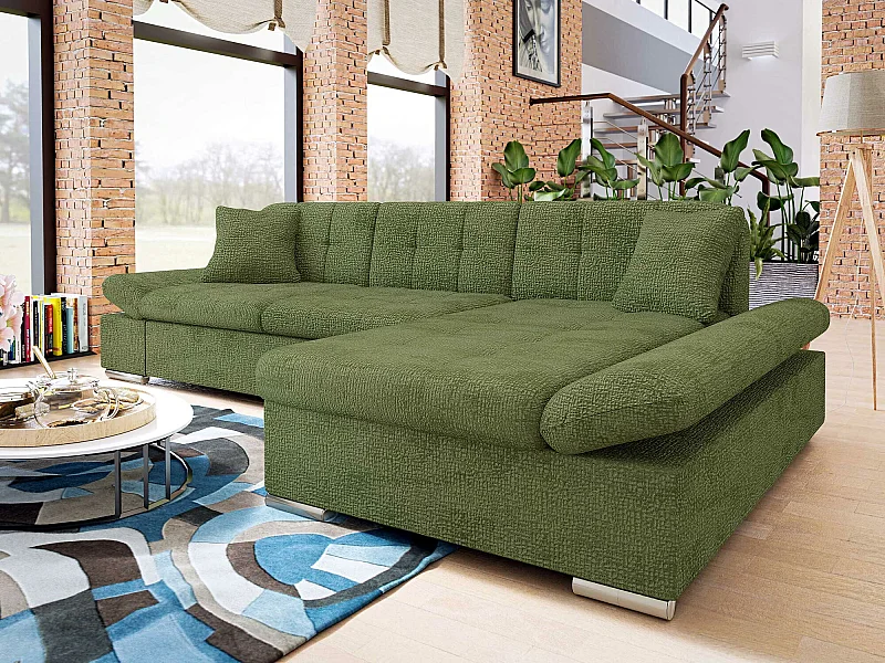 Sofá rinconero Comfivo 250, Verde, Función de descanso, Almacenaje, 278x161x76cm