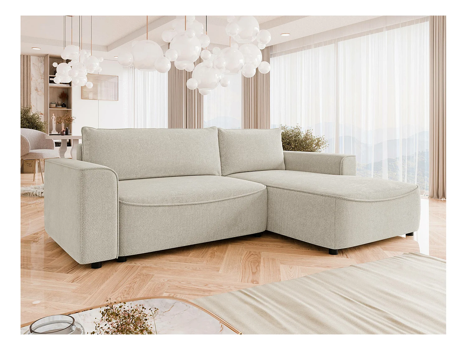 Sofá rinconero TrendyNest 105, De color marrón claro, Función de descanso, Almacenaje,