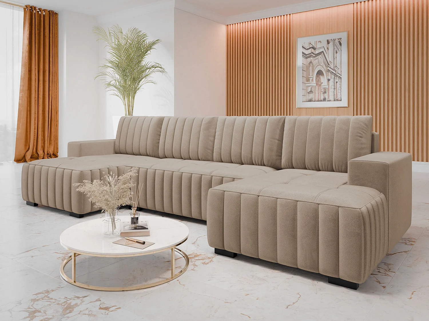 Canapé d'angle Columbus 232, Brun clair, Disponible, 310x140x85cm