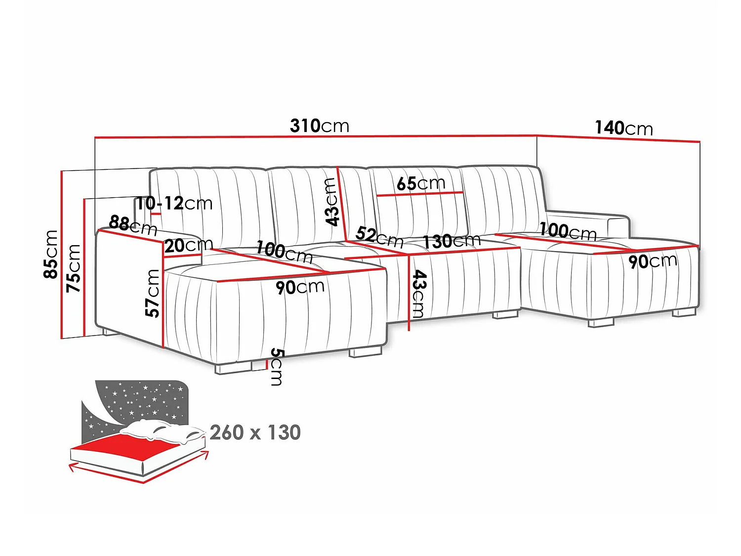 Canapé d'angle convertible 3 places en tissu brun COLUMBUS