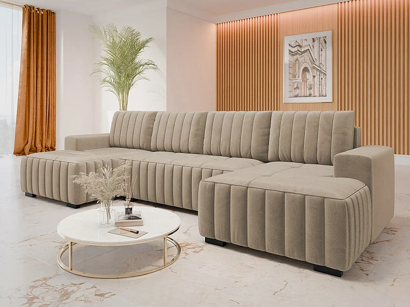 Canapé d'angle Columbus 232, Brun clair, Disponible, 310x140x85cm