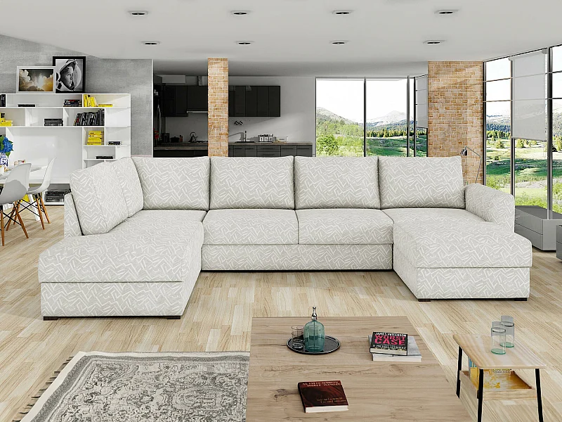 Sofá rinconero Comfivo 261, Gris, Función de descanso, Almacenaje, 305x188x85cm