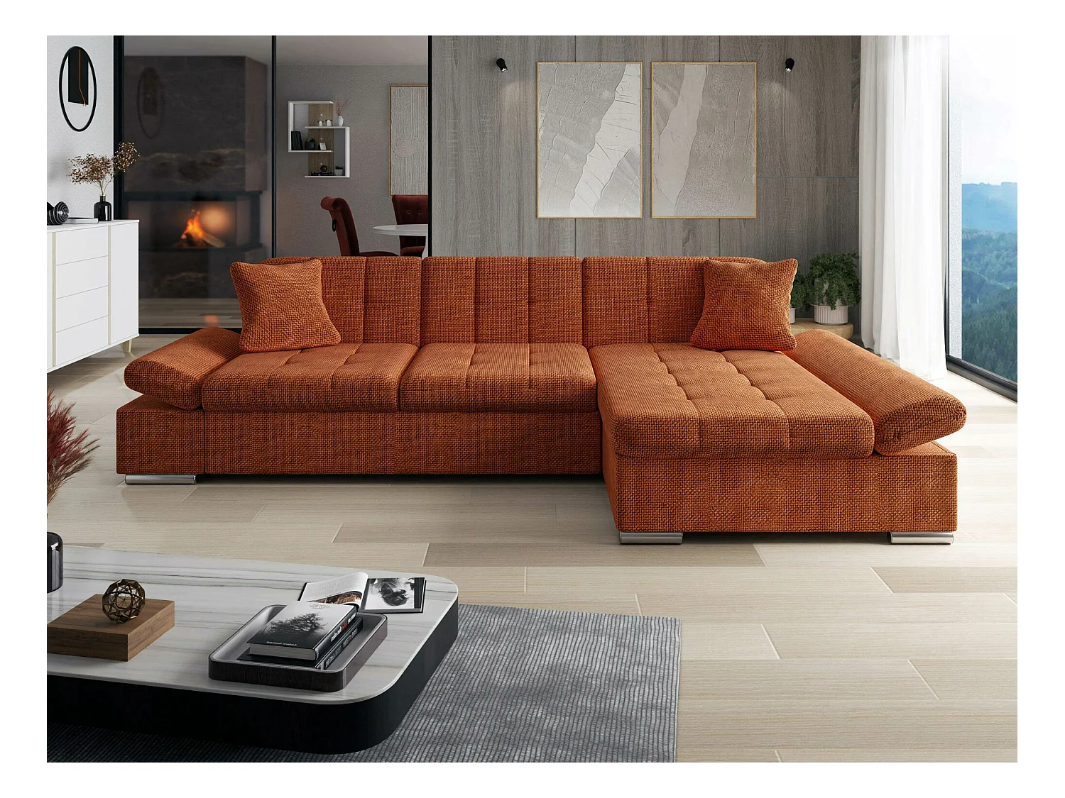 Canapé d'angle Comfivo 219, Marron, 278x161x76cm