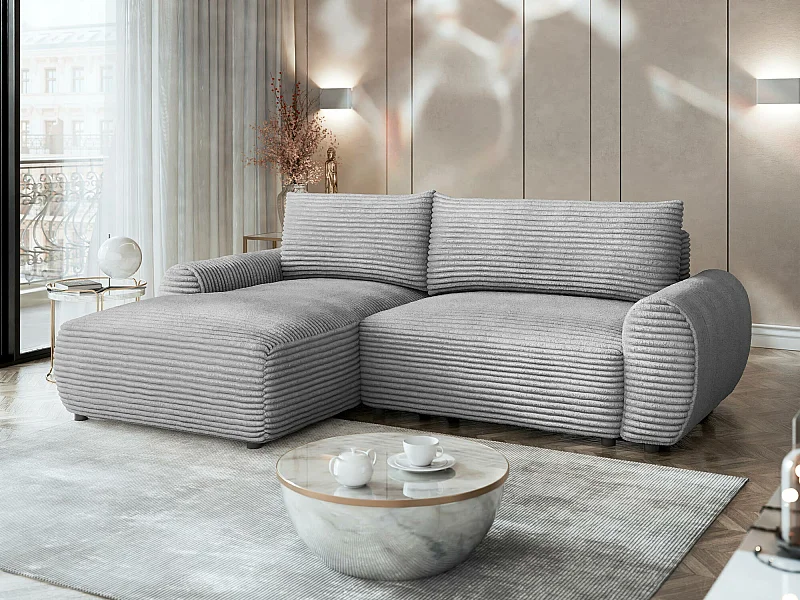 Sofá de canto TrendyNest 103, Cinzento, Funcionalidade de dormir