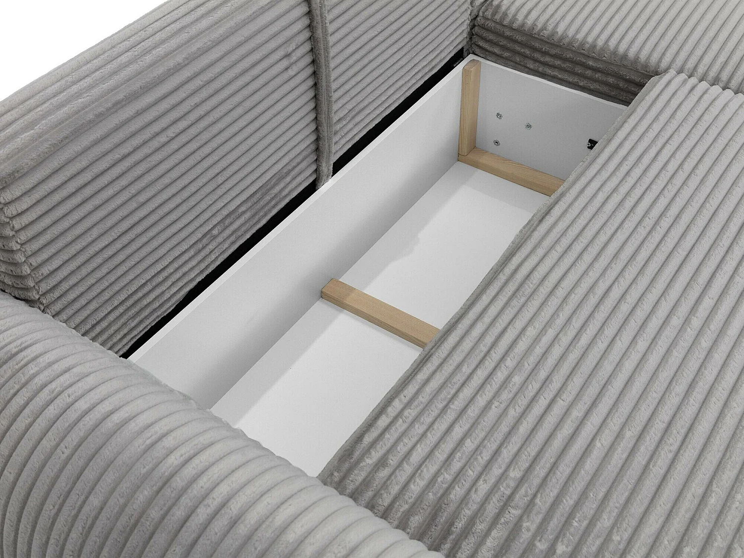 Canapé d'angle TrendyNest 103, Gris, Fonction de couchage, Boîte de literie, 267x177x93cm