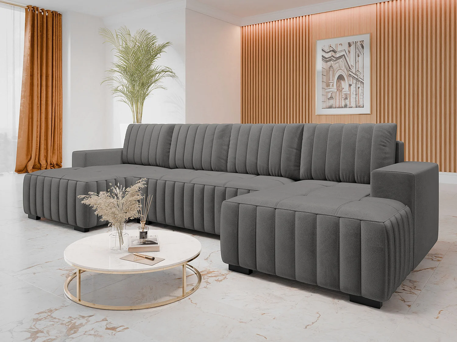 Canapé d'angle Columbus 232, Gris, Disponible, 310x140x85cm