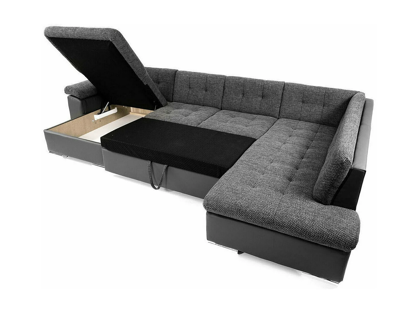 Sofá rinconero Comfivo 114, Gris, Función de descanso, Almacenaje, 348x205x76cm