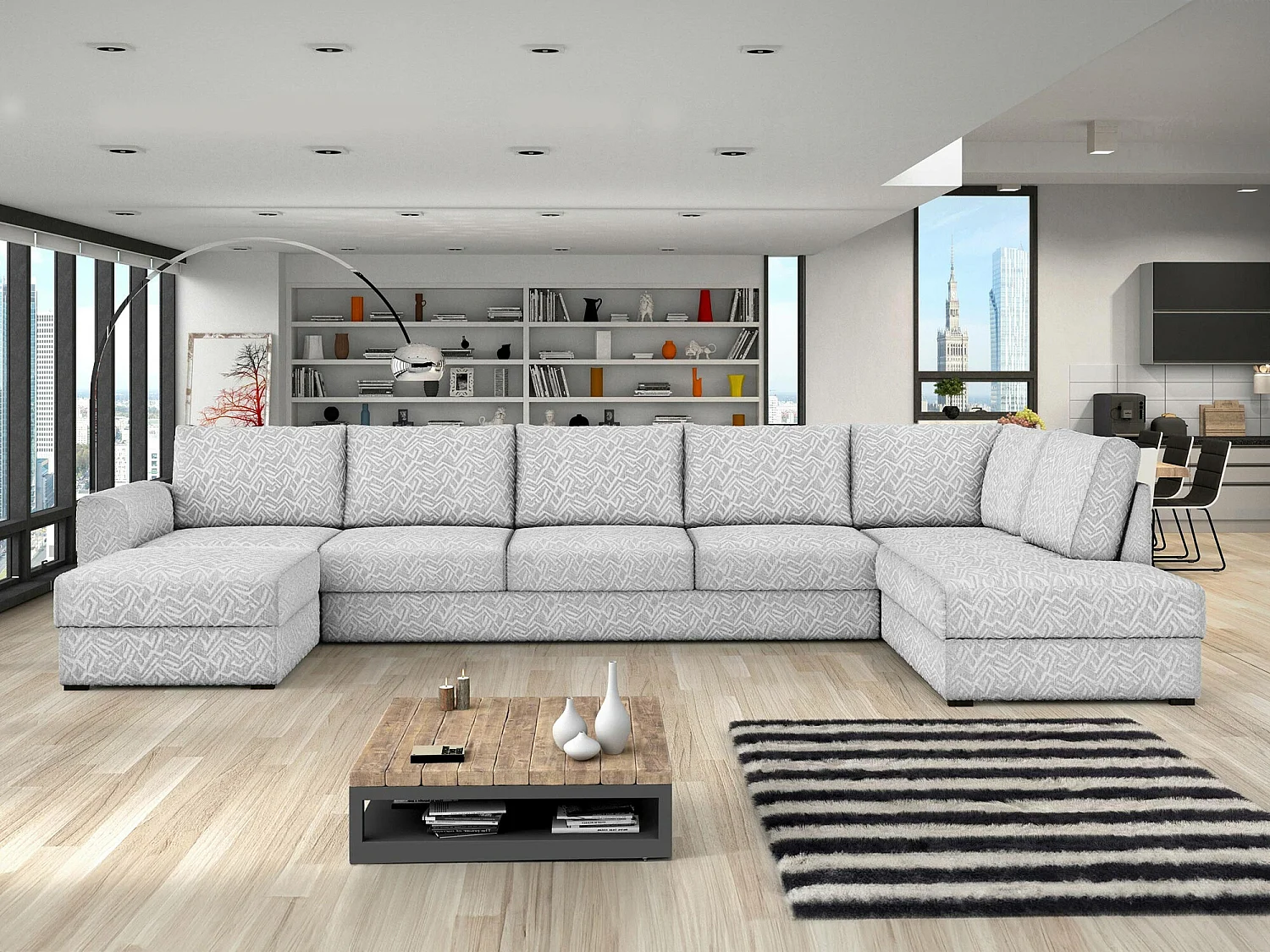 Sofá rinconero Comfivo 262, Gris, Función de descanso, Almacenaje, 370x186x85cm