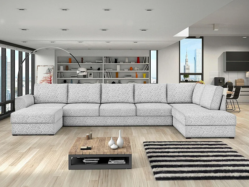 Sofá rinconero Comfivo 262, Gris, Función de descanso, Almacenaje, 370x186x85cm