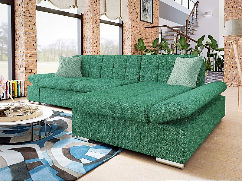 Sofá rinconero Comfivo 250, Verde, Función de descanso, Almacenaje, 278x161x76cm