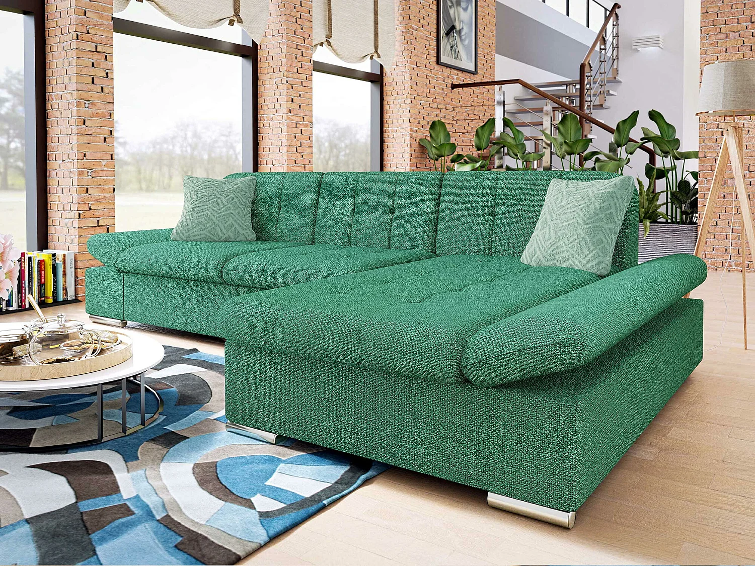 Sofá rinconero Comfivo 250, Verde, Función de descanso, Almacenaje, 278x161x76cm