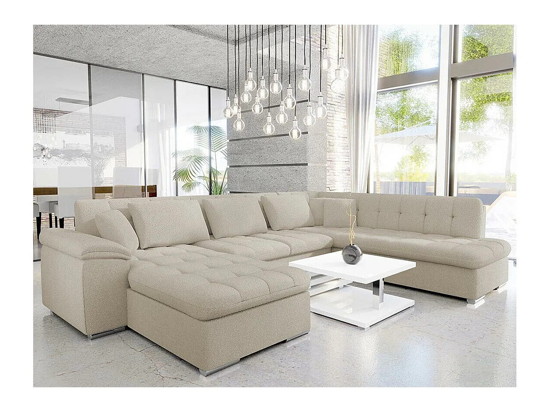 Canapé d'angle Comfivo 180, Brun clair, Fonction de couchage, 348x205x76cm