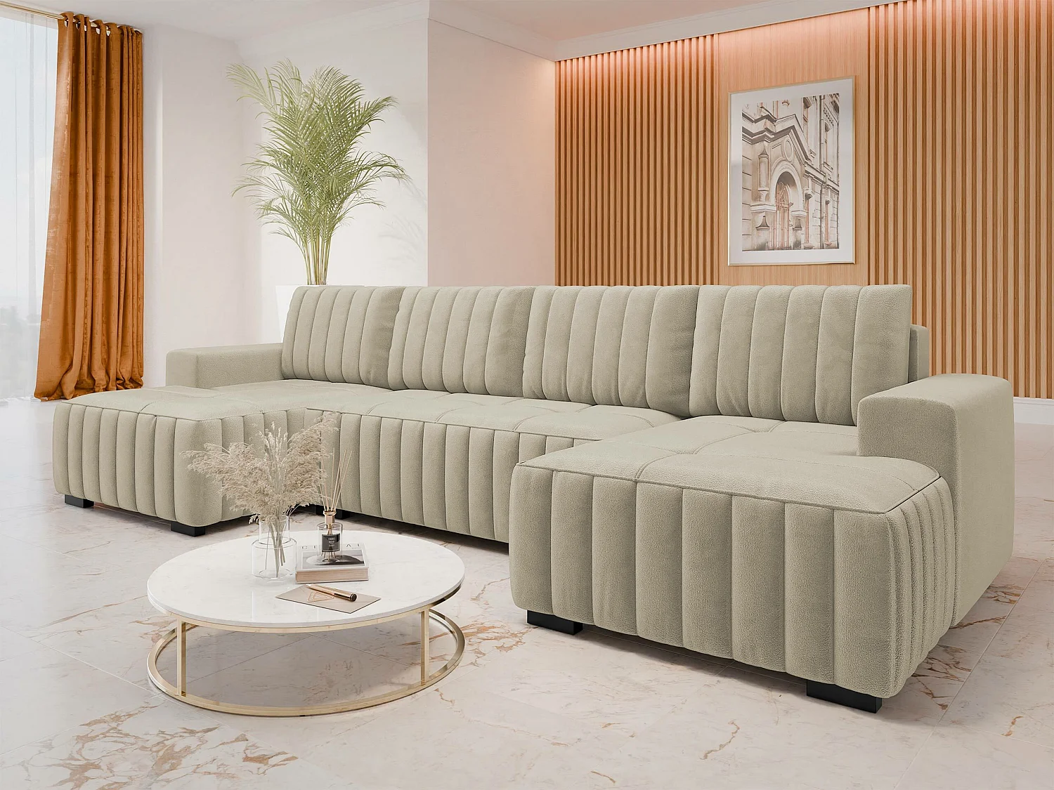 Canapé d'angle Columbus 232, Brun clair, Disponible, 310x140x85cm