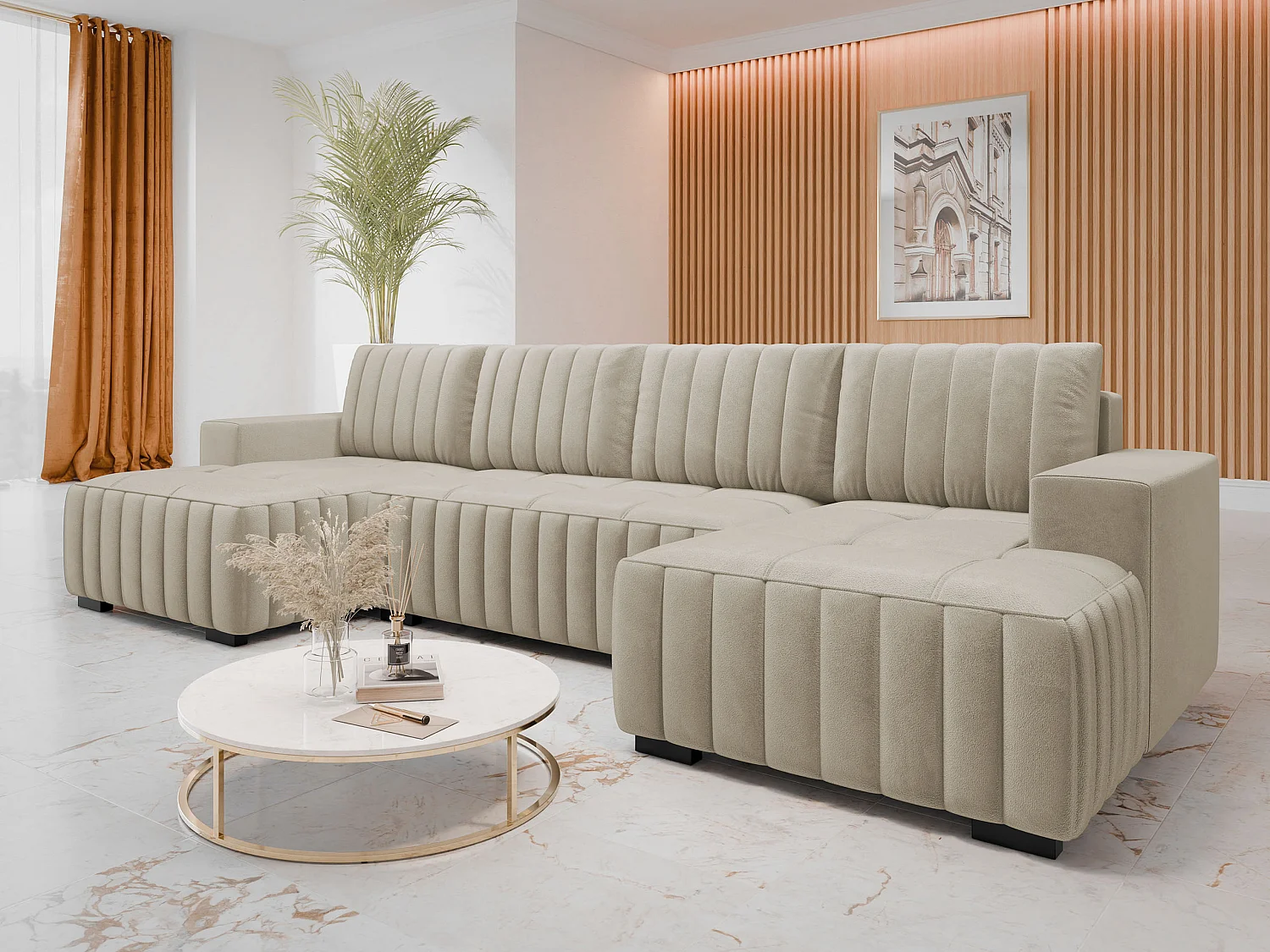 Canapé d'angle Columbus 232, Brun clair, Disponible, 310x140x85cm