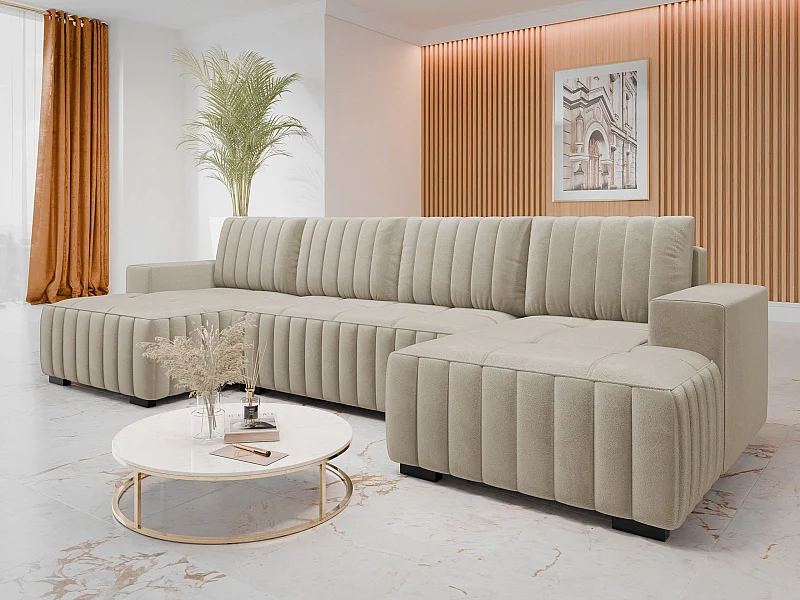 Sofá rinconero Columbus 232, De color marrón claro, Función de descanso, Almacenaje, 85cm