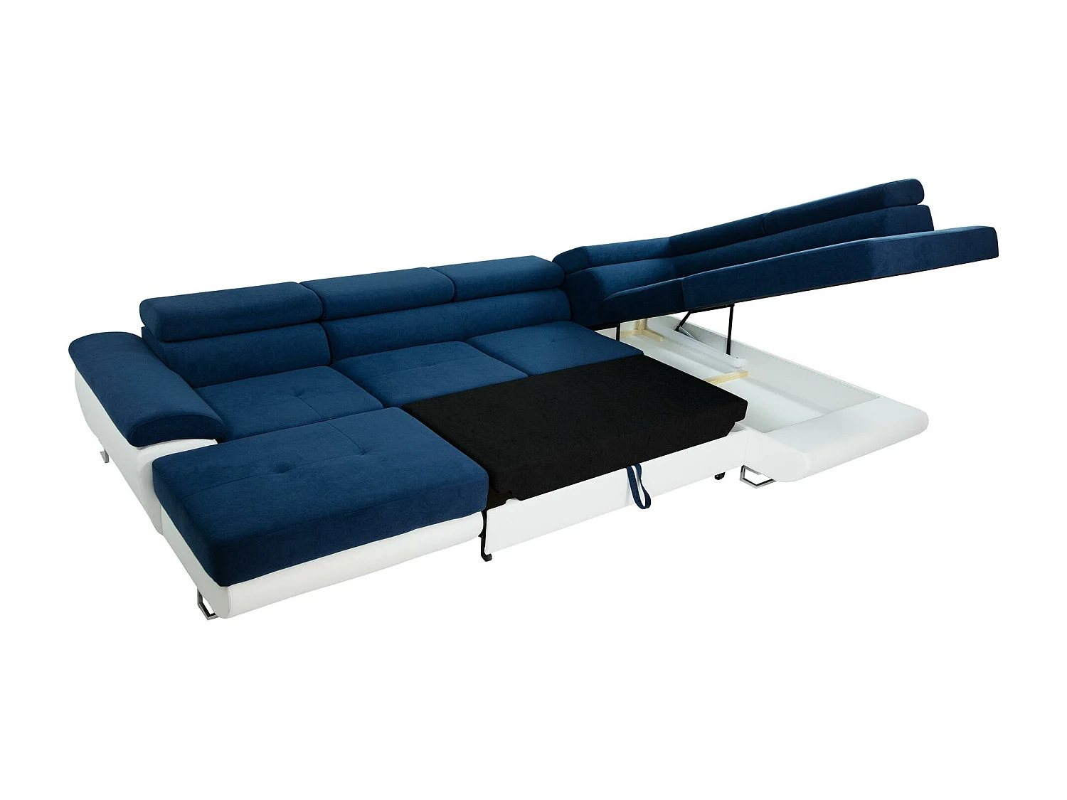 Sofá rinconero Comfivo Ruta V, Blanco, Función de descanso, Almacenaje, 345x202x71cm