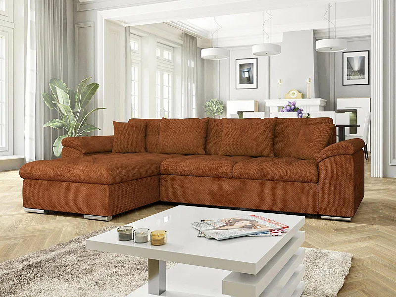 Sofá rinconero Comfivo 107, Marrón, Función de descanso, Almacenaje, 280x160x76cm