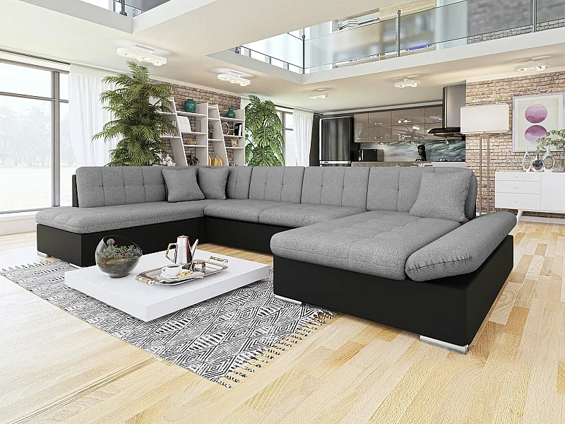 Sofá rinconero Comfivo 150, Gris, Función de descanso, Almacenaje, 345x205x76cm