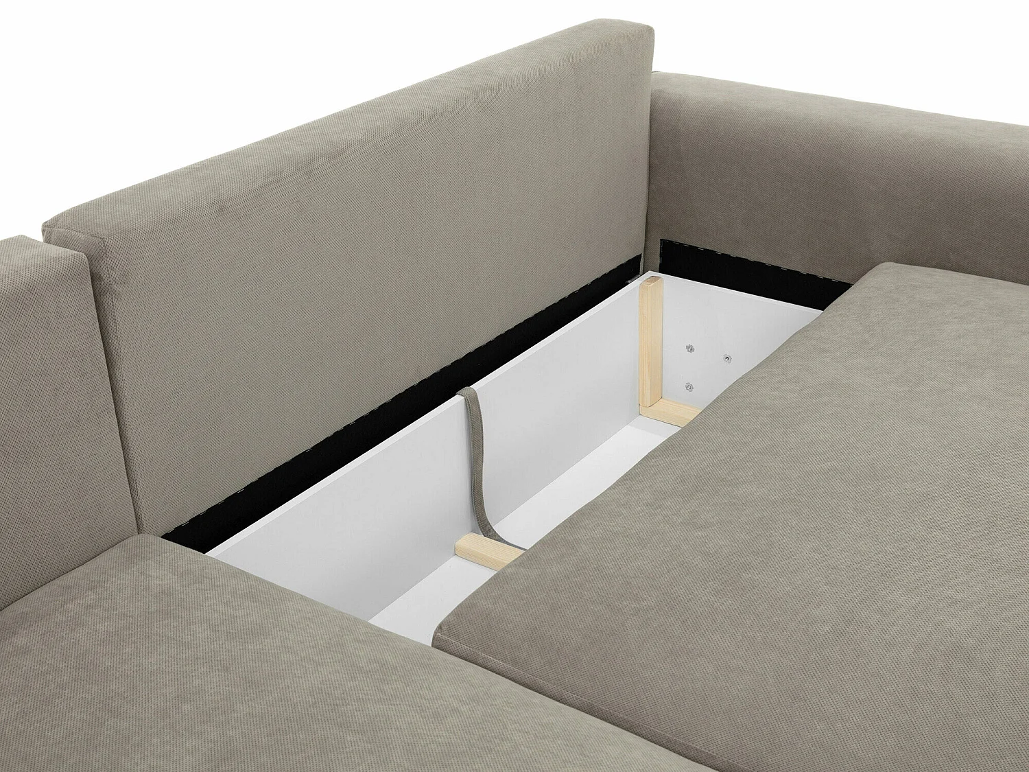 Canapé d'angle TrendyNest 105, Brun clair, Fonction de couchage, Boîte de literie, 255cm