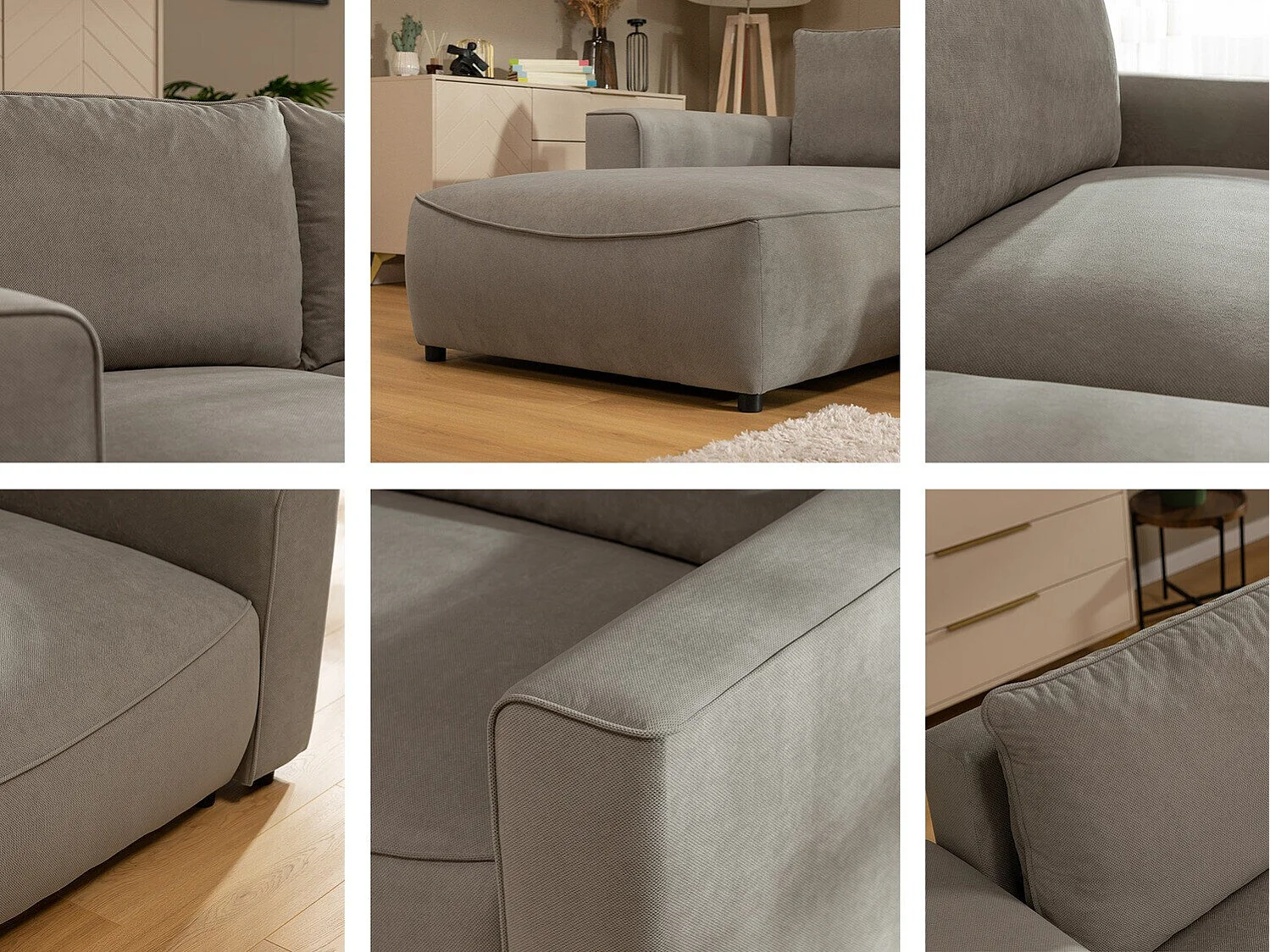 Canapé d'angle TrendyNest 105, Brun clair, Fonction de couchage, Boîte de literie, 255cm