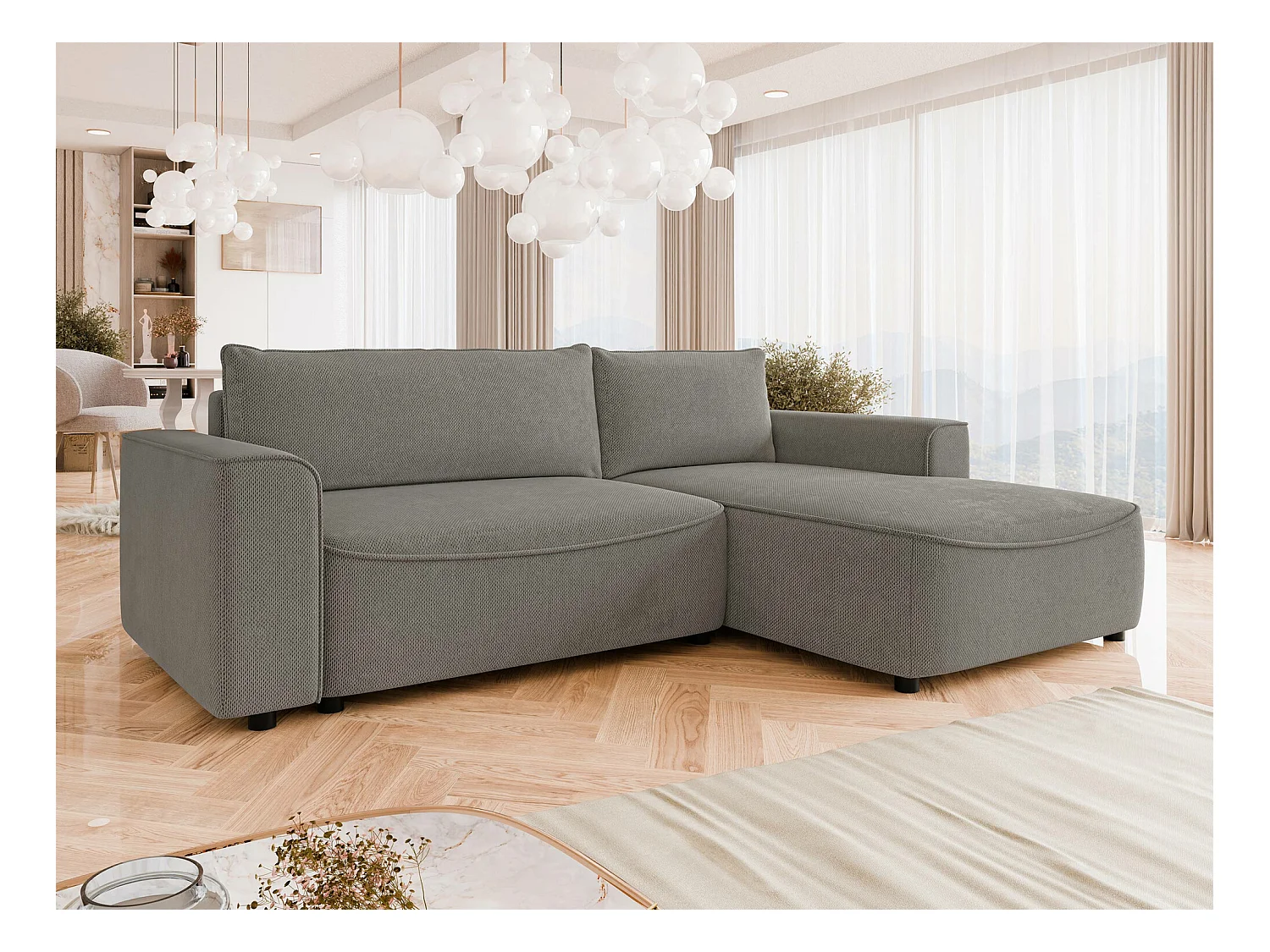 Sofá rinconero TrendyNest 105, De color marrón claro, Función de descanso, Almacenaje,
