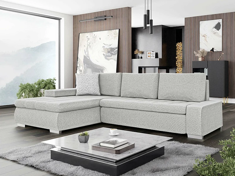 Sofá rinconero Comfivo 171, Gris, Función de descanso, Almacenaje, 265x185x85cm