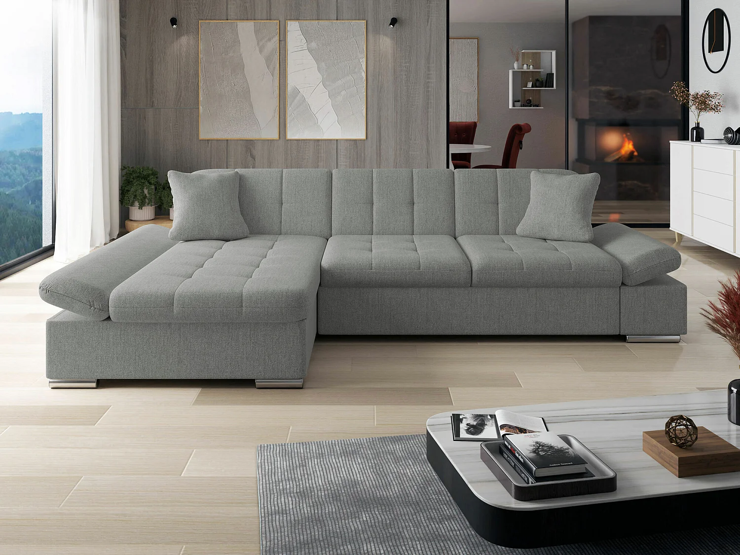 Divano angolare Comfivo Sanitas I, Grigio chiaro, Con, 278x161x76cm