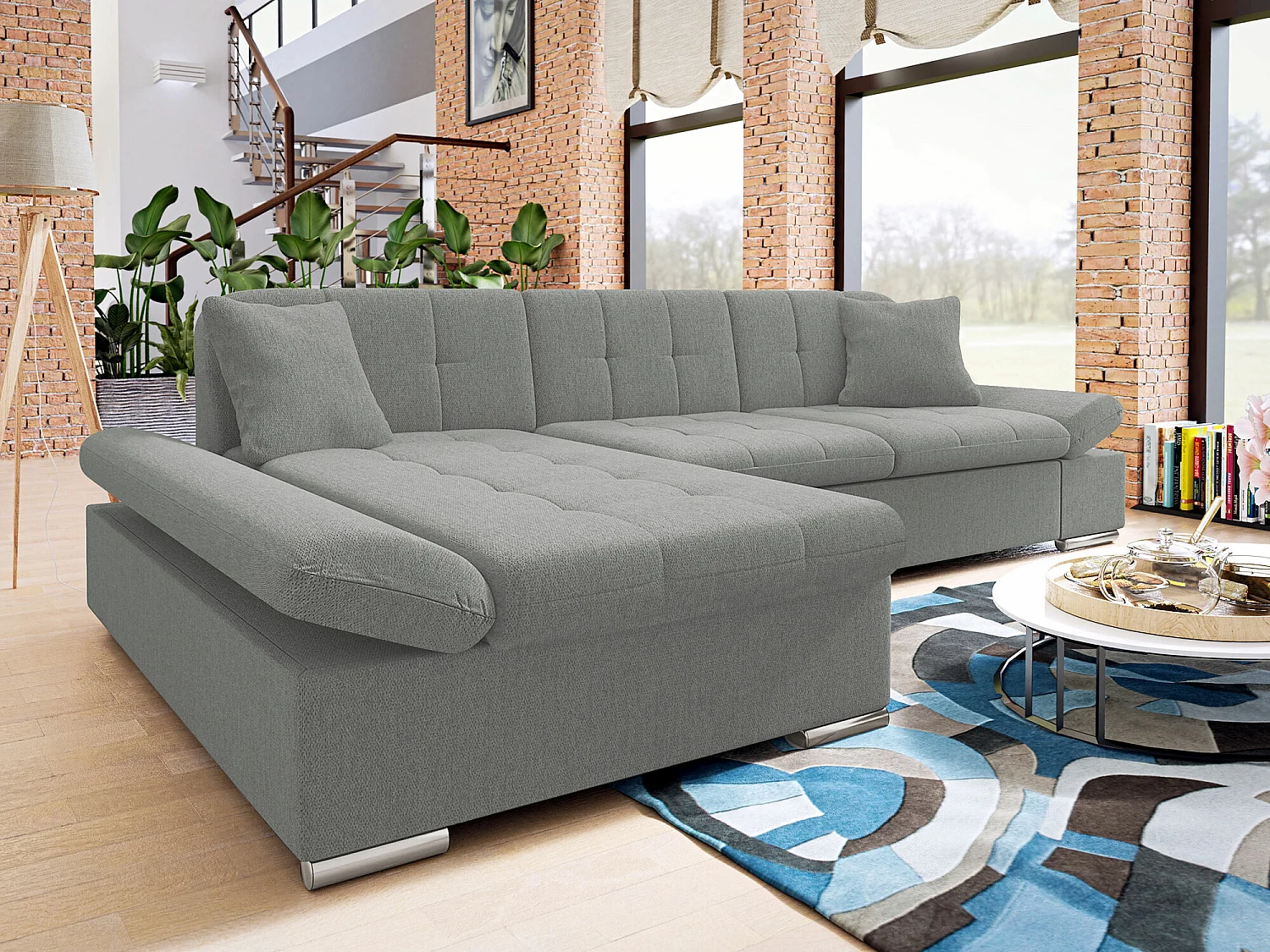 Divano angolare Comfivo Sanitas I, Grigio chiaro, Con, 278x161x76cm