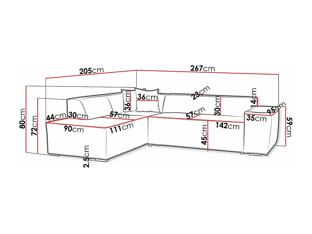 Sofá rinconero Comfivo 289, Gris, 267x205x73cm