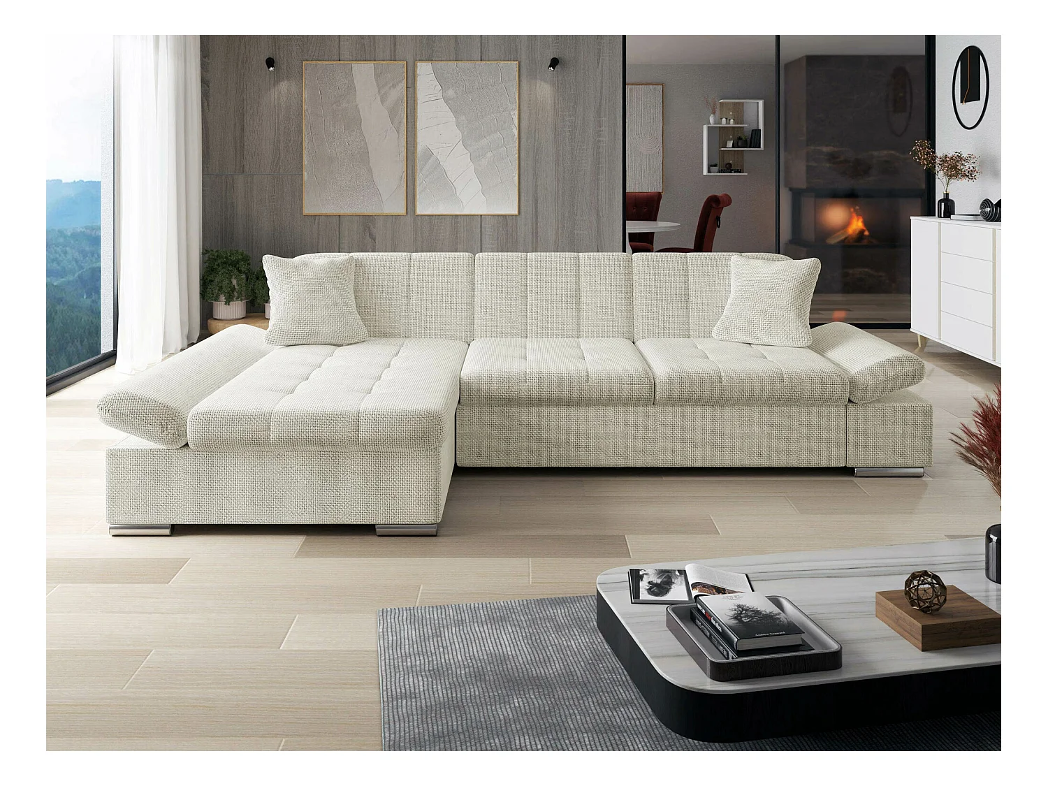 Canapé d'angle Comfivo 219, Brun clair, 278x161x76cm