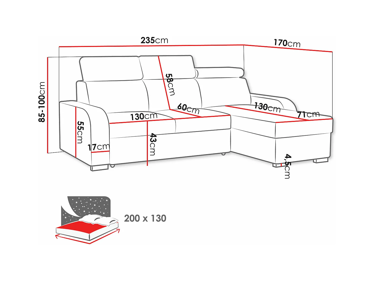 Canapé d'angle Etrcala 100, Jaune, Fonction de couchage, Boîte de literie, 235x170x85cm