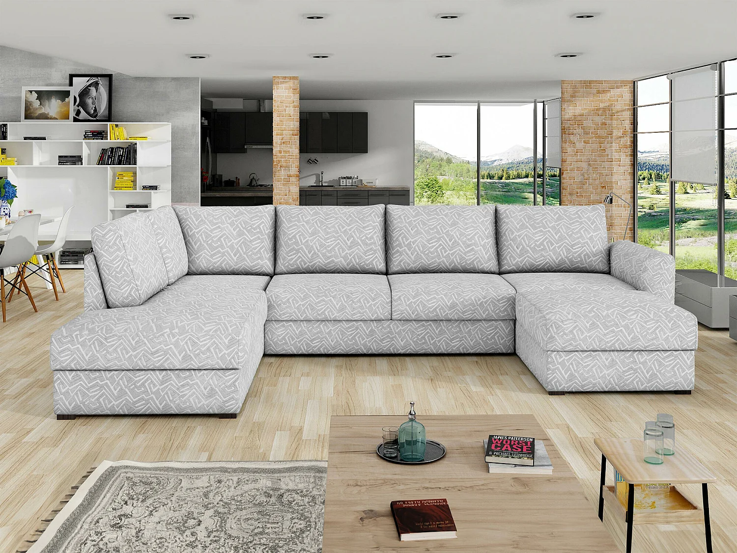 Sofá rinconero Comfivo 261, Gris, Función de descanso, Almacenaje, 305x188x85cm