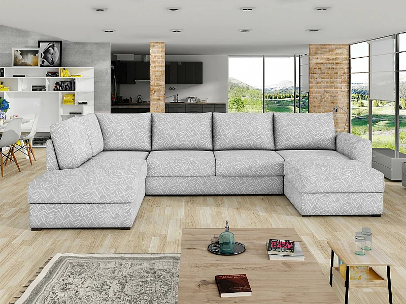 Sofá rinconero Comfivo 261, Gris, Función de descanso, Almacenaje, 305x188x85cm