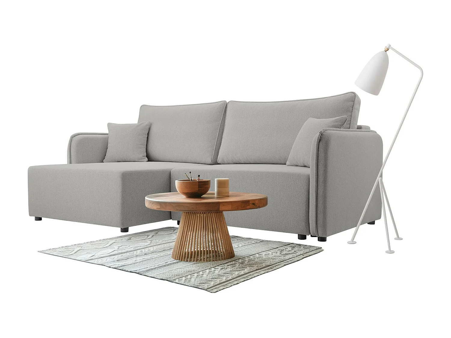 Sofá rinconero TrendyNest 111, Gris, Función de descanso, Almacenaje, 227x147x93cm