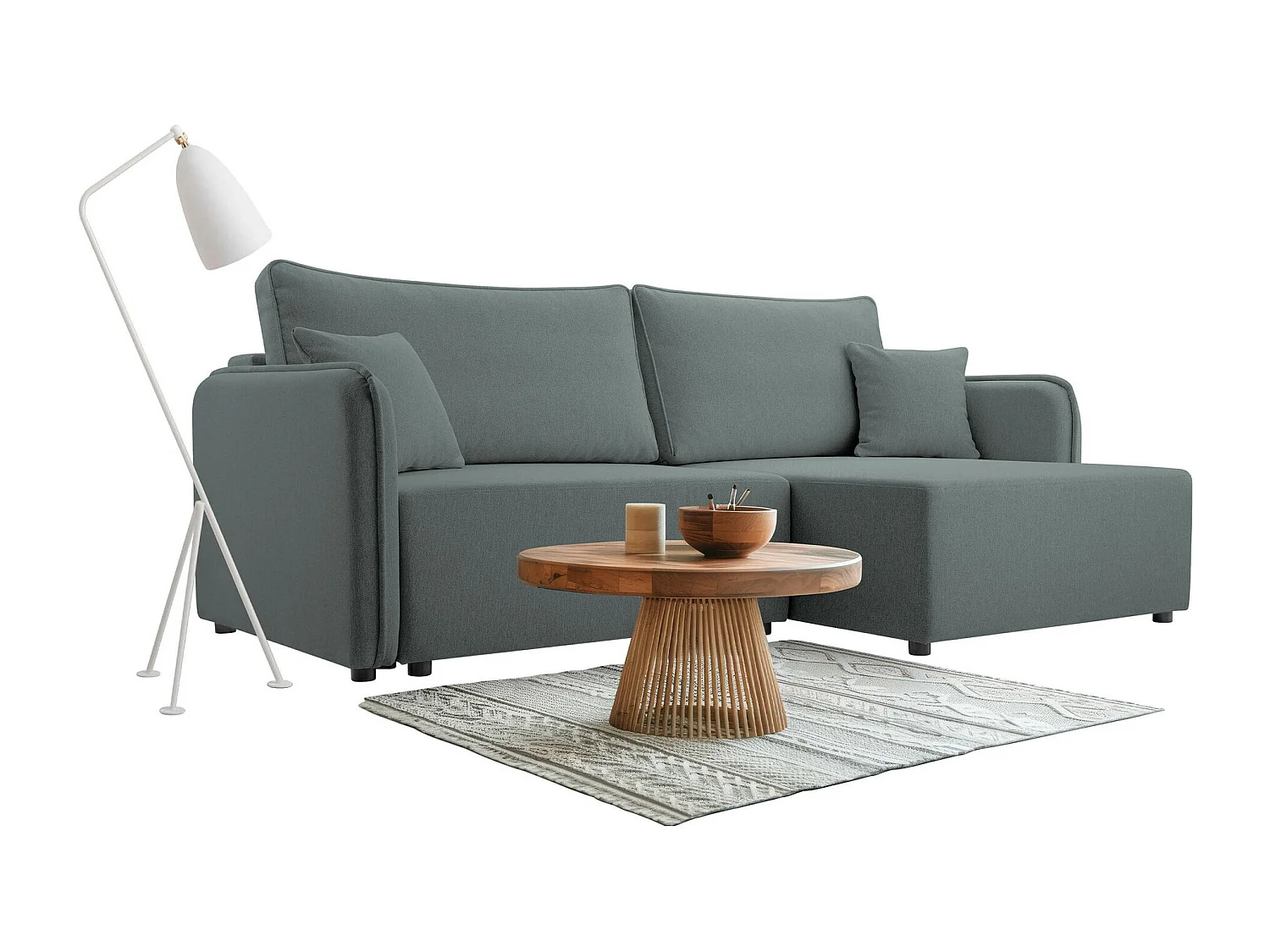 Sofá de canto TrendyNest 111, Cinzento, Funcionalidade de dormir