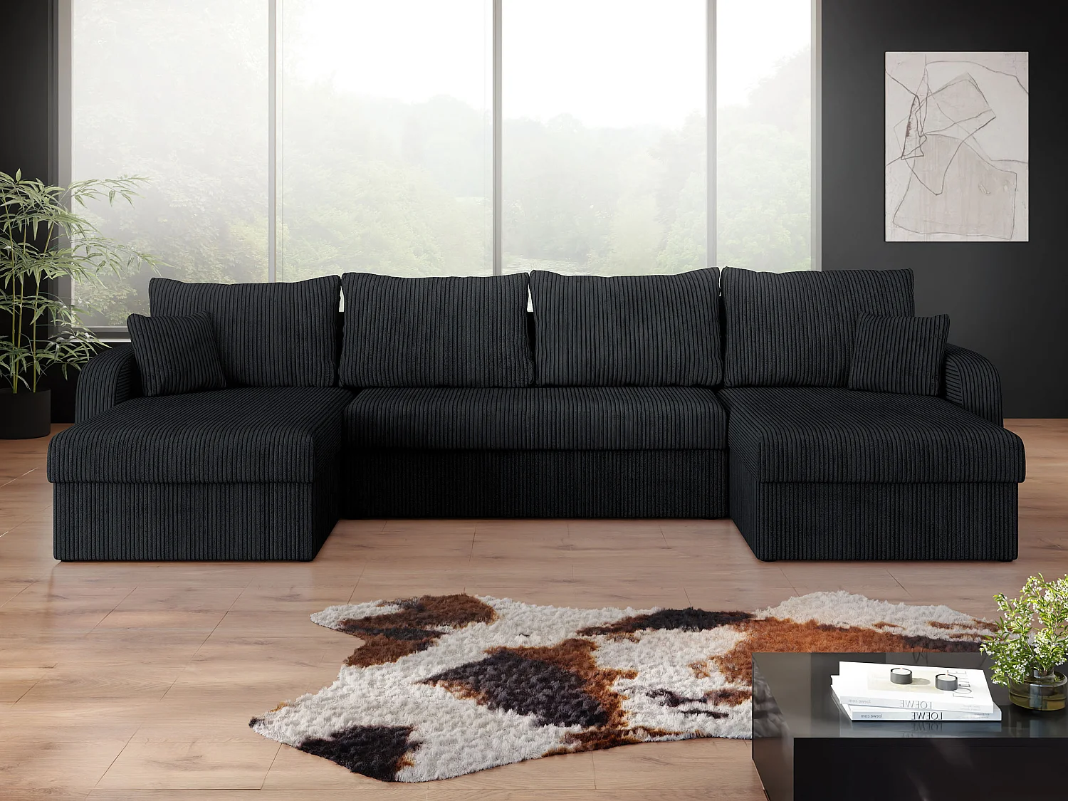 Canapé d'angle Comfivo Melissa II, Noir, Disponible, 304x140x80cm