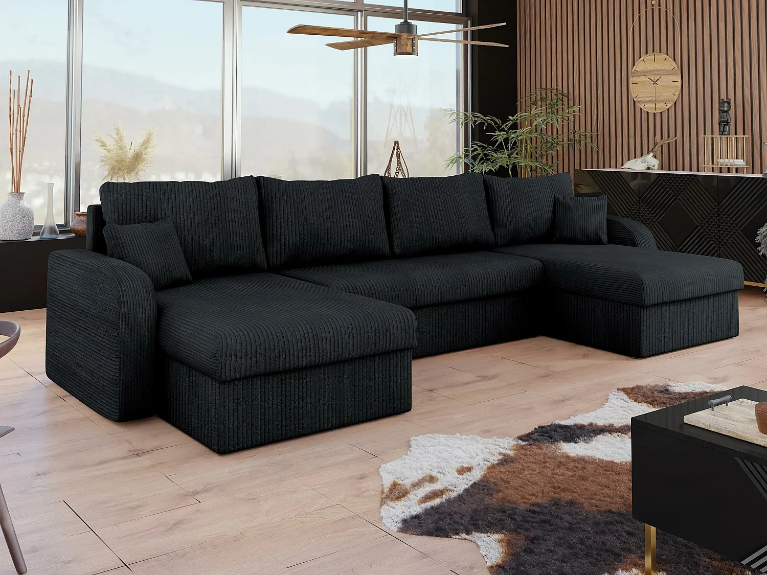 Sofá rinconero Comfivo Melissa II, Negro, Función de descanso
