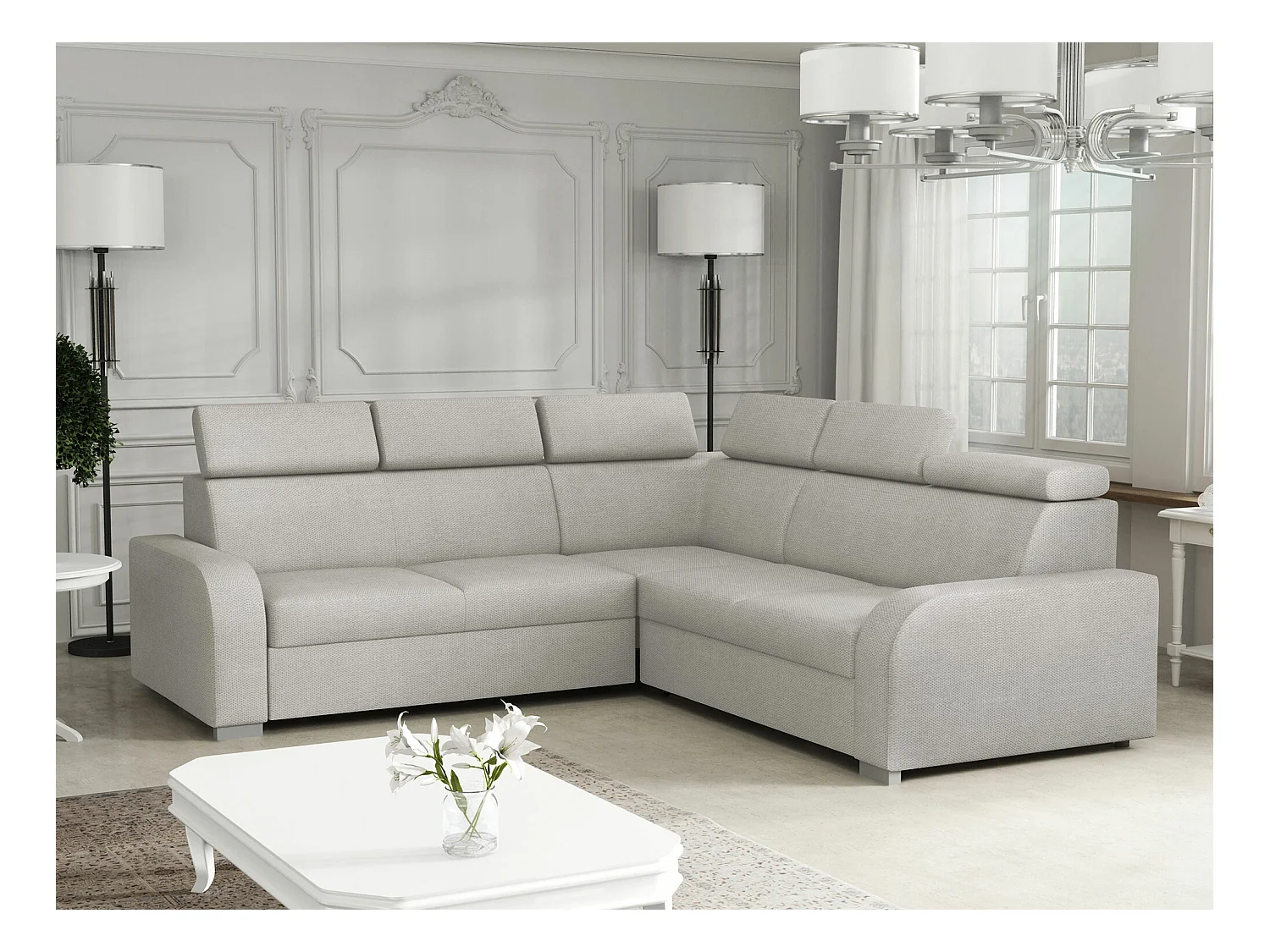 Canapé d'angle Etrcala 101, Brun clair, Fonction de couchage, Boîte de literie, 250x250cm