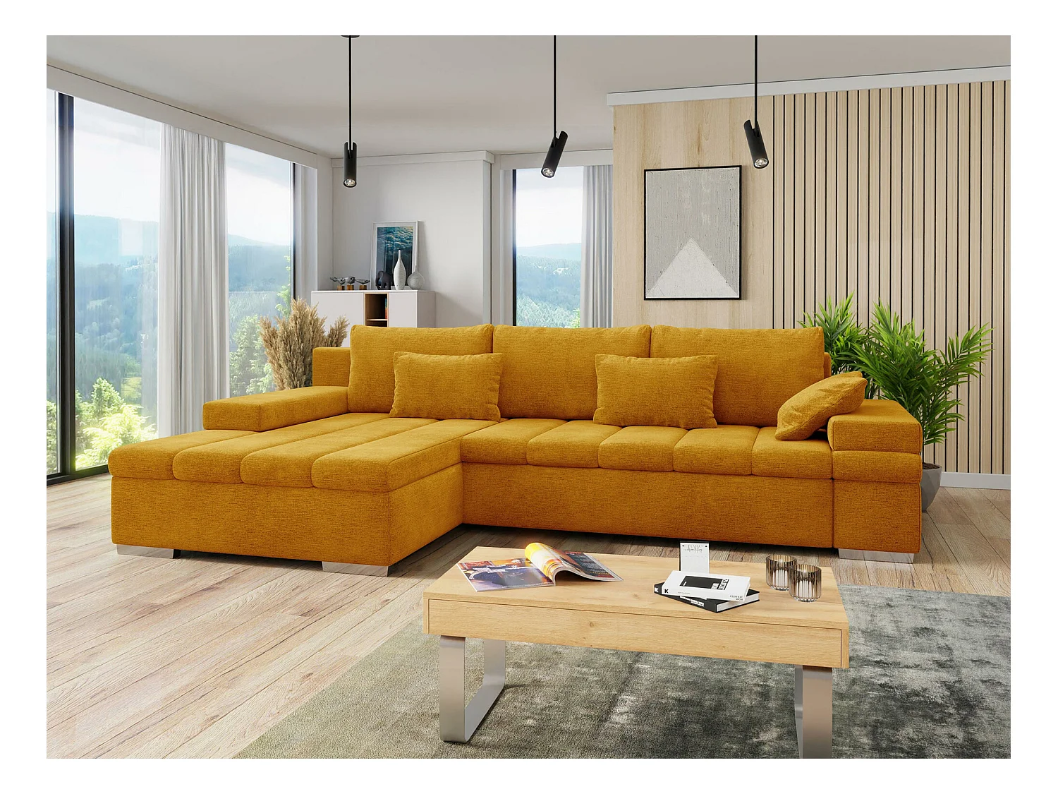 Divano angolare Comfivo 169, Giallo, Con, 310x175x83cm
