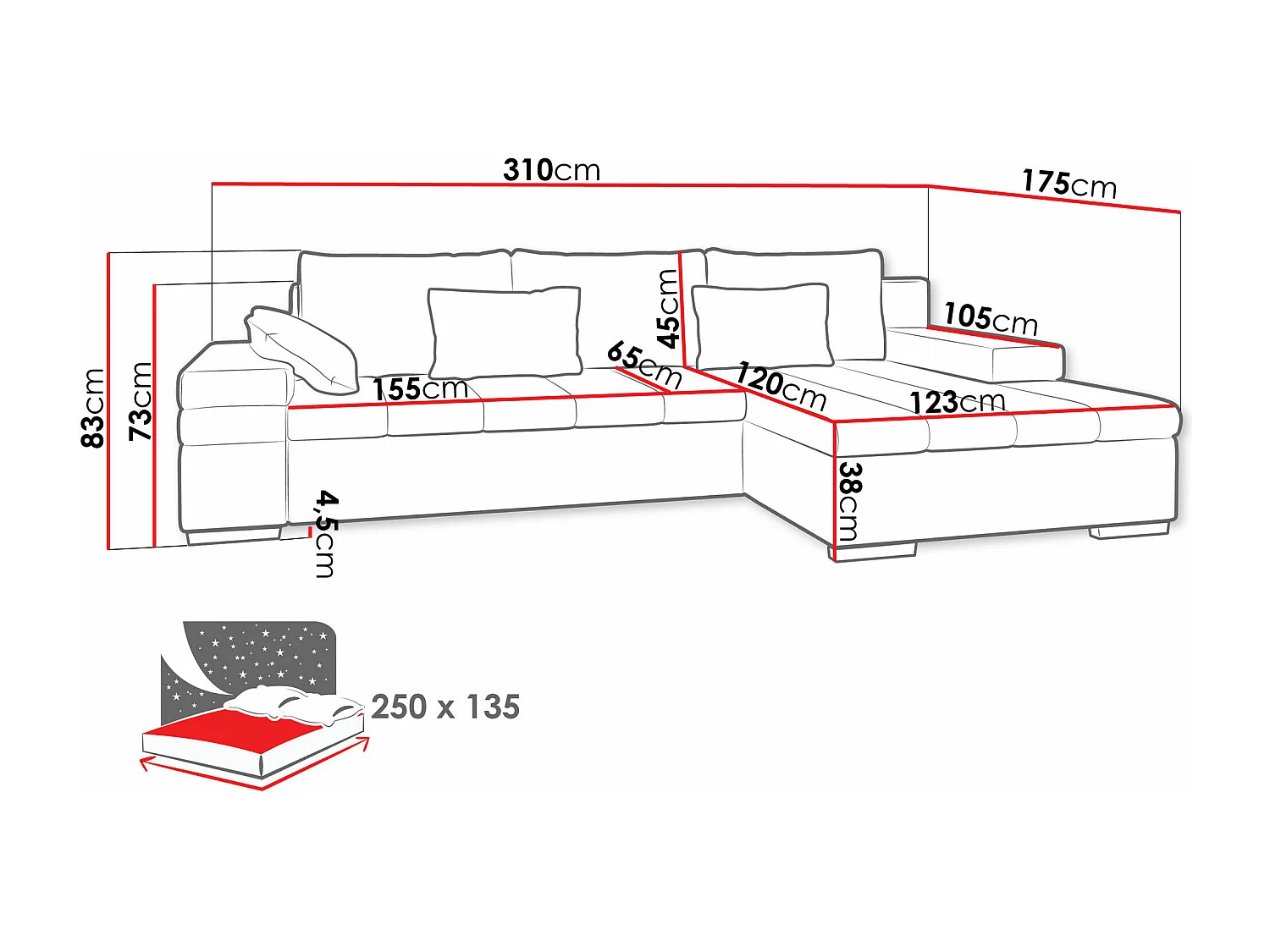 Sofá de canto Comfivo 169, Amarelo, Funcionalidade de dormir