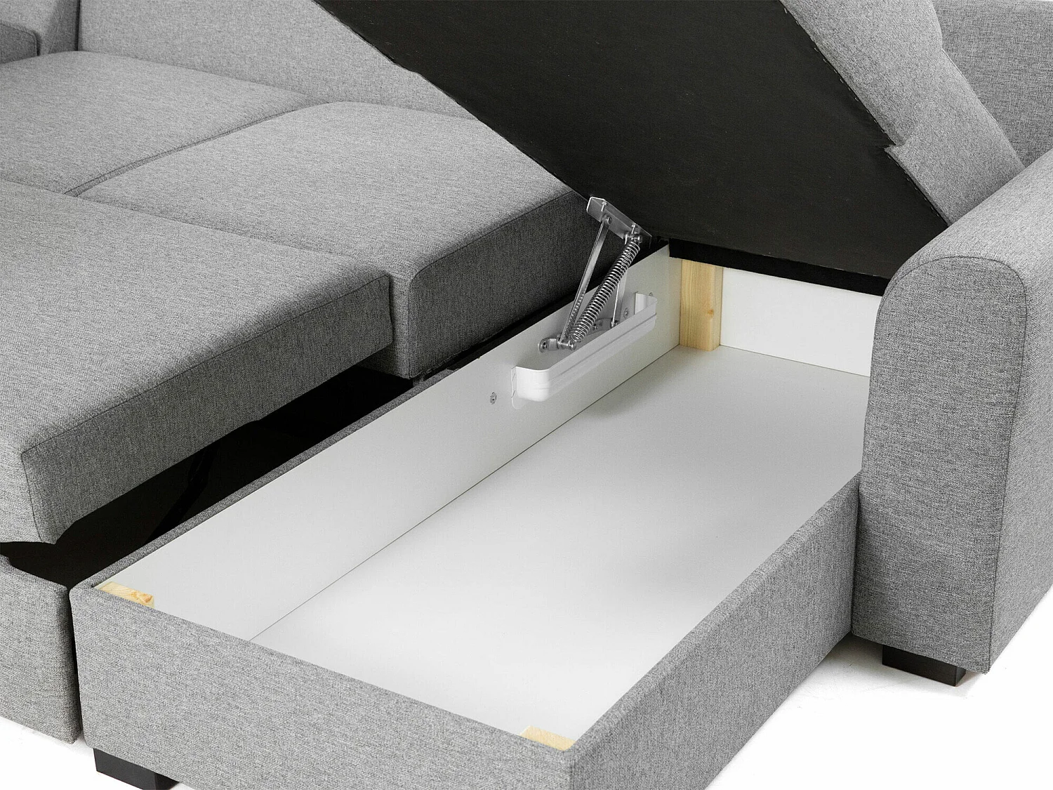 Canapé d'angle Comfivo 189, Blanc, Fonction de couchage, Boîte de literie, 305x188x85cm